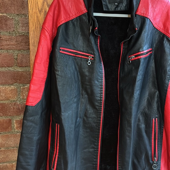 3XL Faux Fur Lined Faux Leather Racing Jacket - Picture 3 of 4